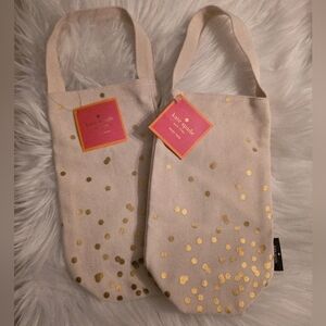 NWT 2 Kate Spade Gold Polka Dot Wine Totes Bags